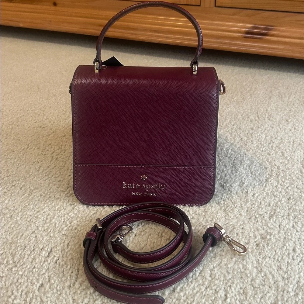 Kate Spade Square CB Soffiano leather bag.  Deep berry color.  NWT - Picture 5 of 12